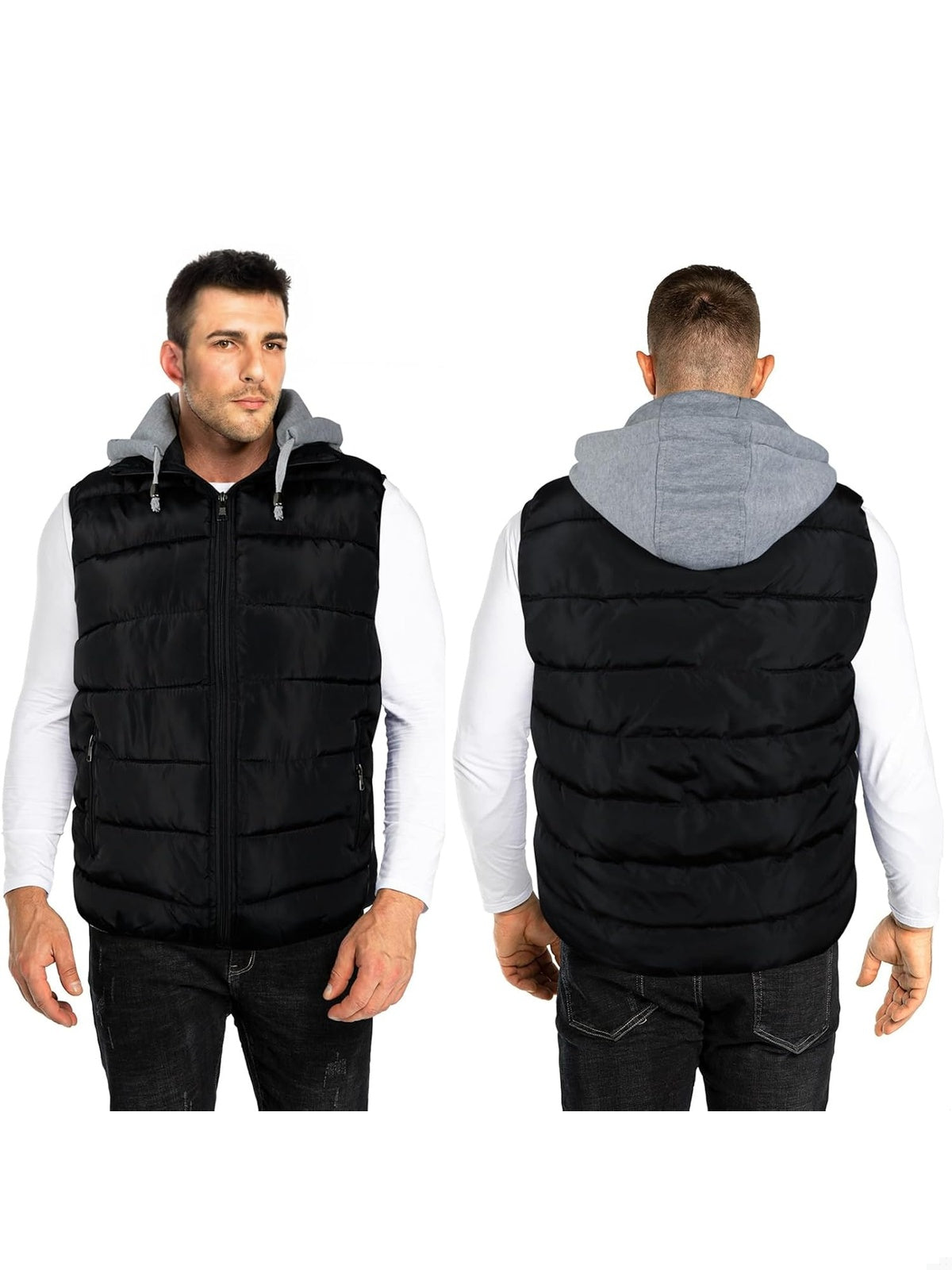 OMMDA Vesta casual cu gluga cu fermoar negru barbati