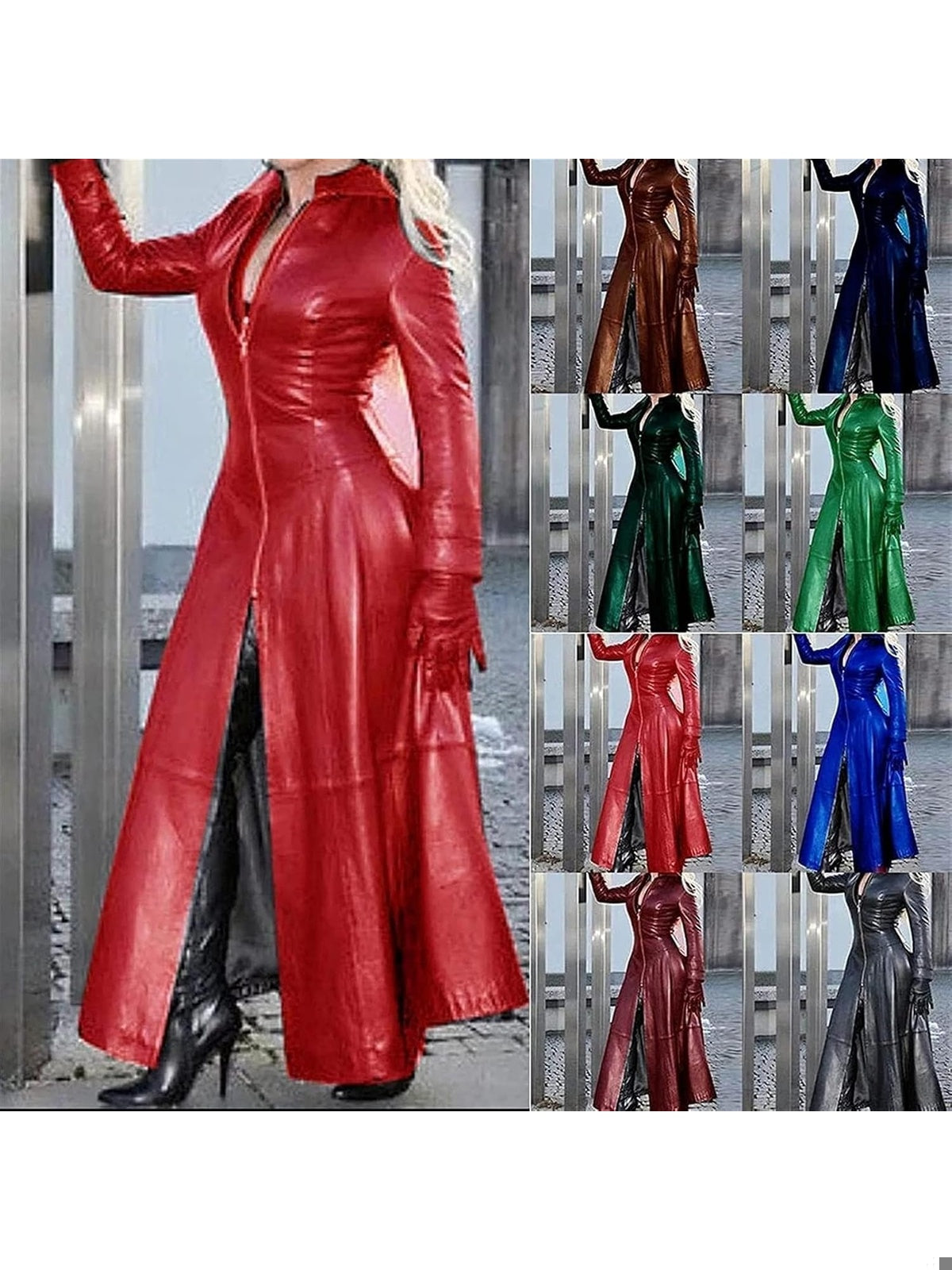 SKYWPOJU Rochie eleganta de club lunga din piele PU cu maneca lunga femei