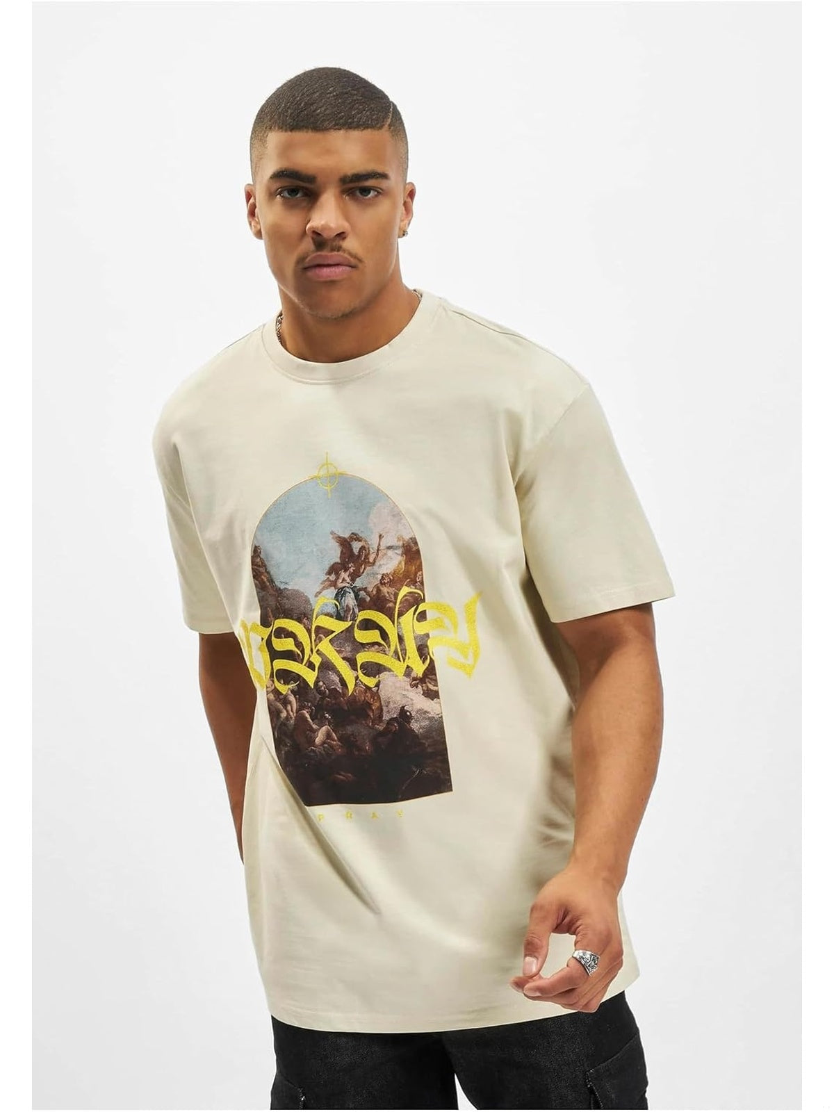 MISTER TEE Tricou imprimeu PRAY Oversize bej barbati