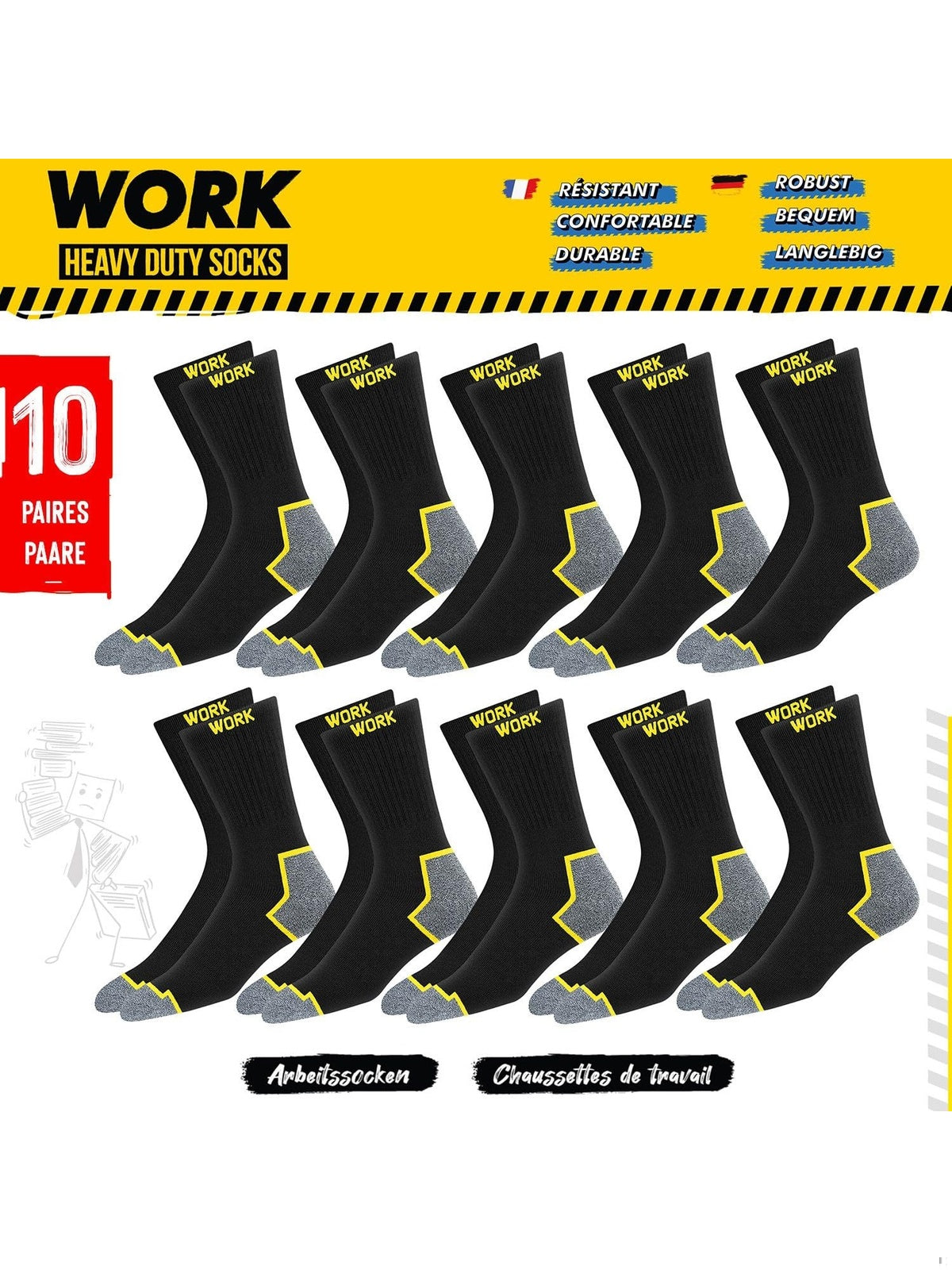 SOXCO Sosete de lucru negre set 6/Set 10 perechi negru barbati