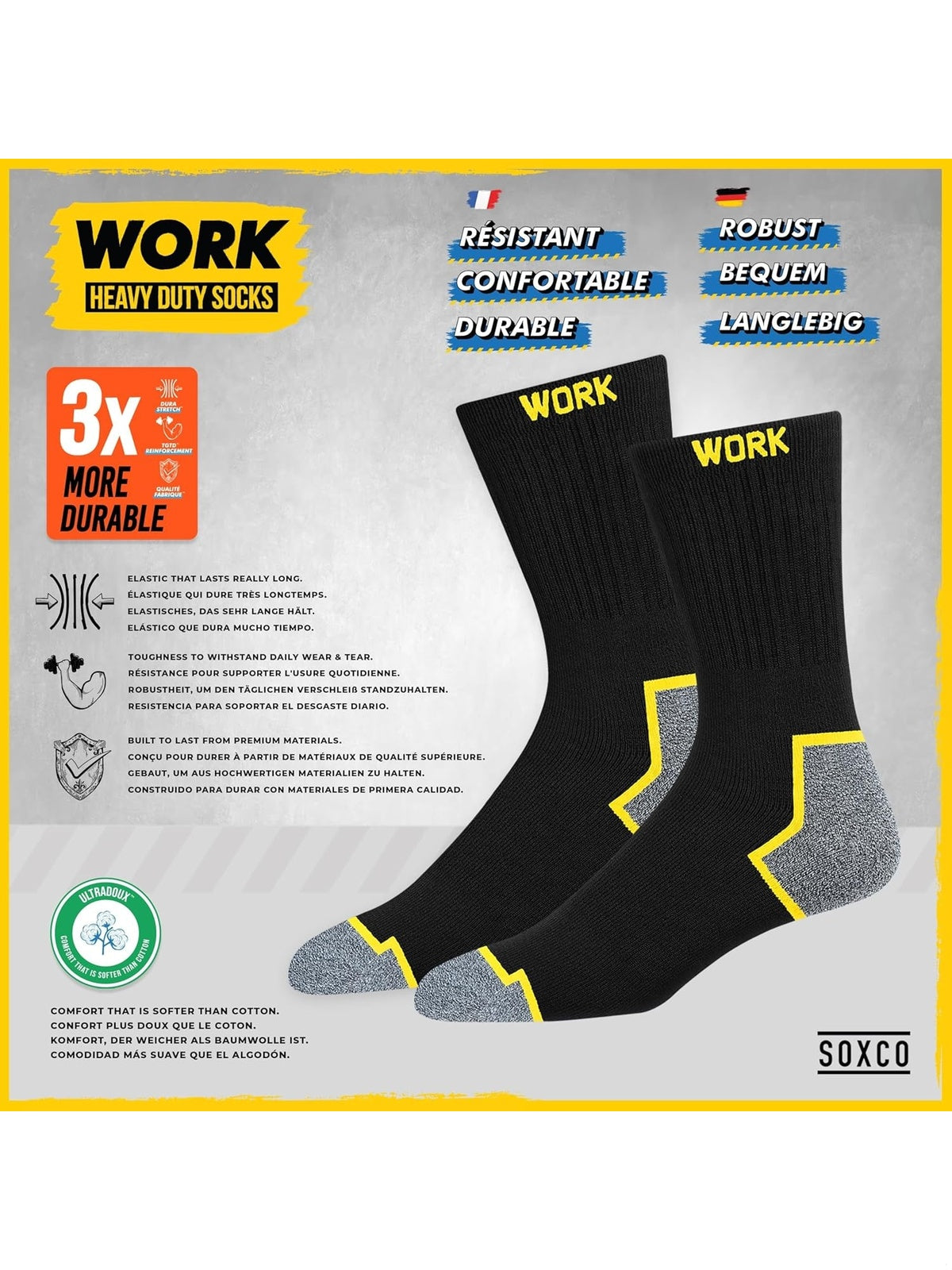 SOXCO Sosete de lucru negre set 6/Set 10 perechi negru barbati