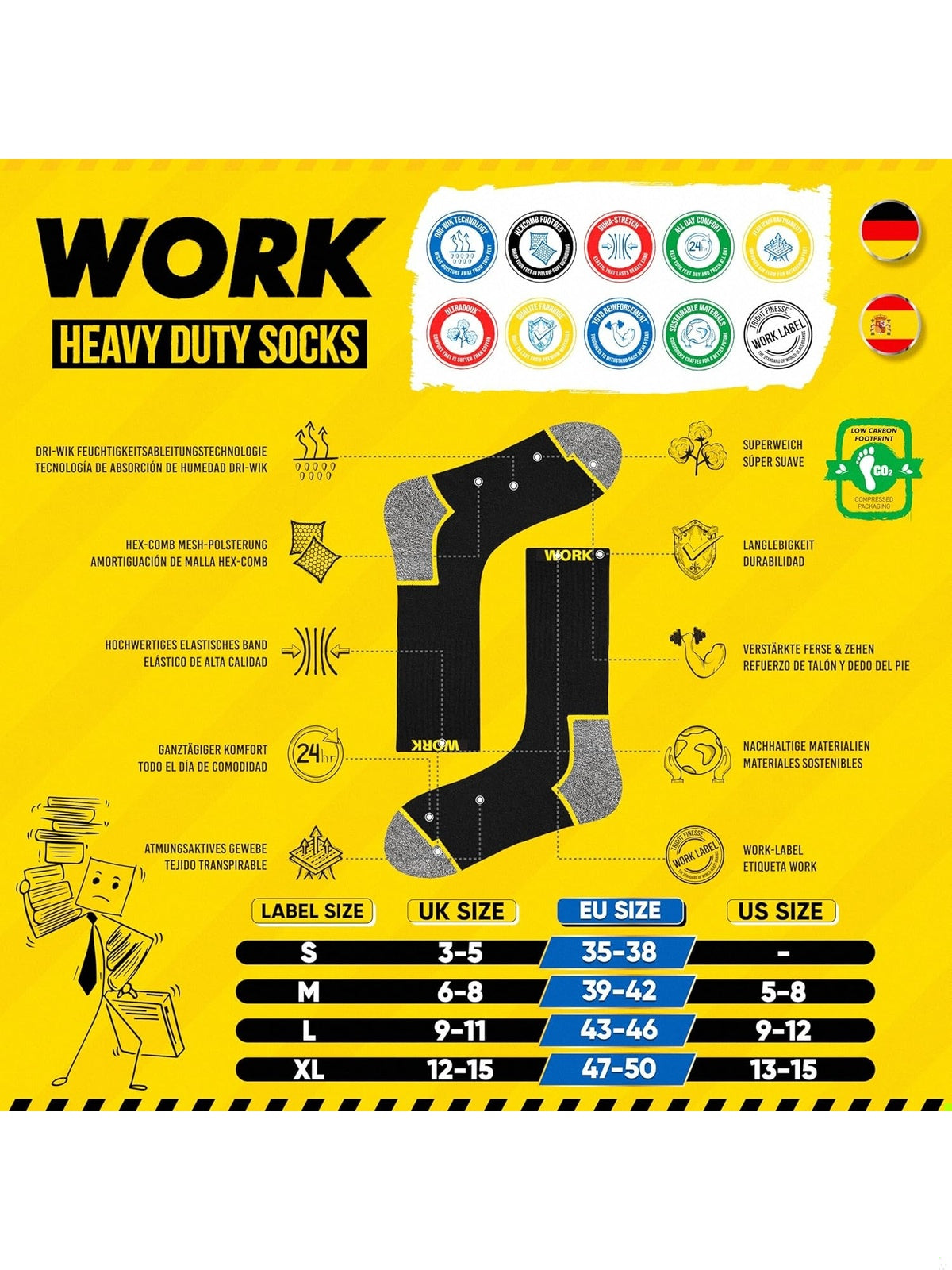 SOXCO Sosete de lucru negre set 6/Set 10 perechi negru barbati