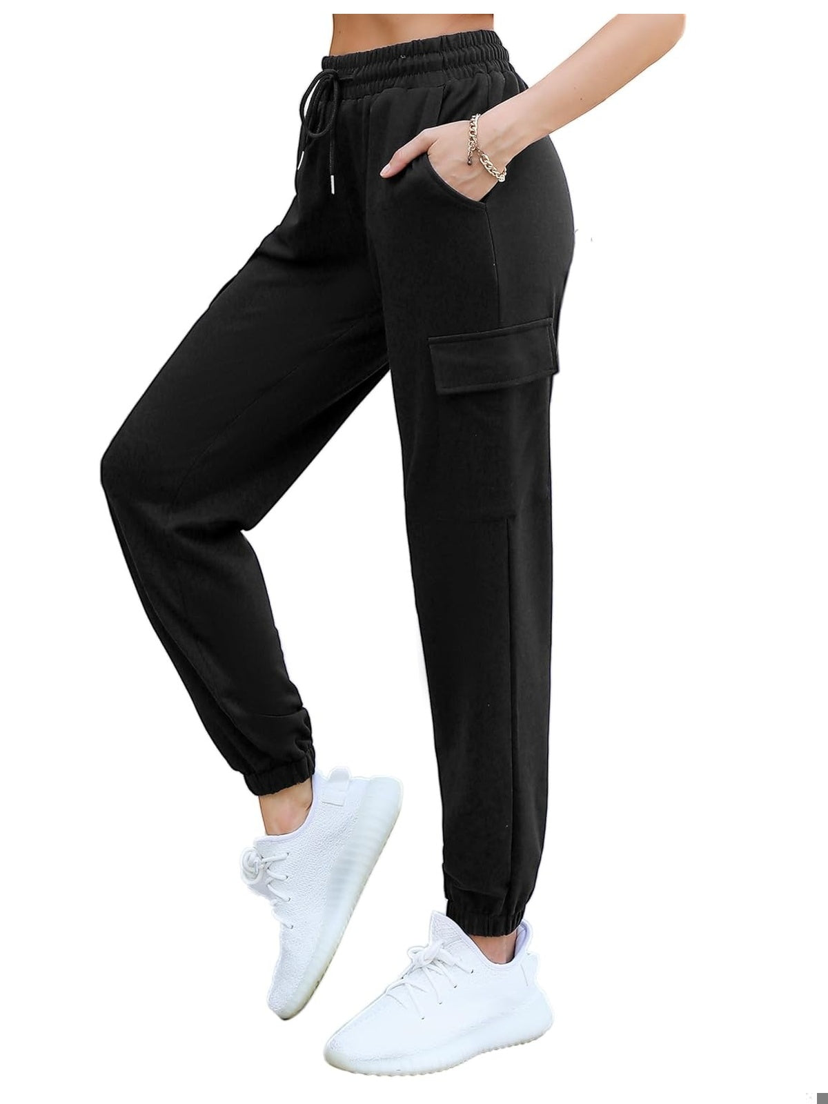 PANTALONI De trening femei Bresdk cu buzunare cargo negru