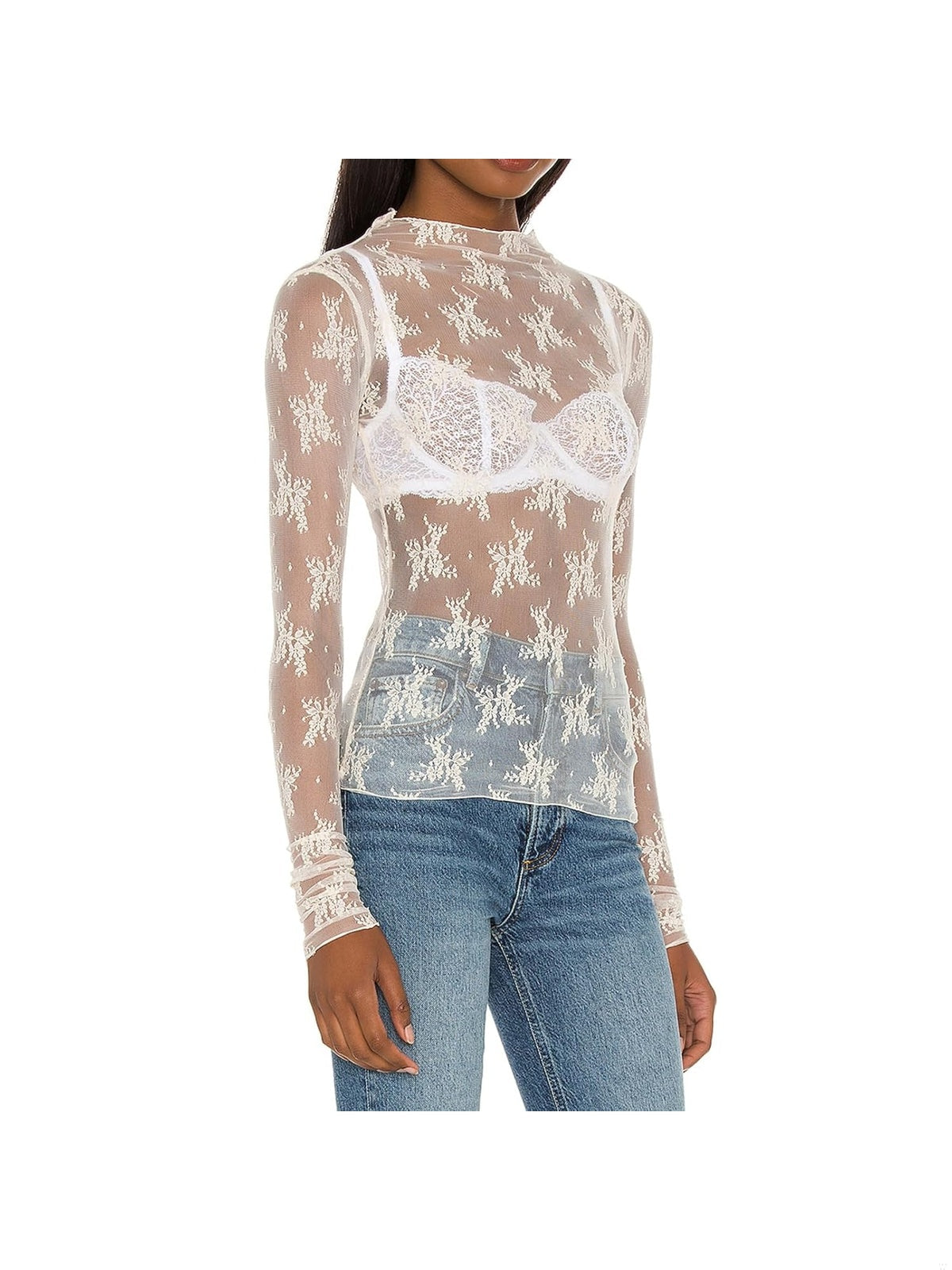 GEODELIA Bluza sexy cu dantela flori tip plasa pentru club femei