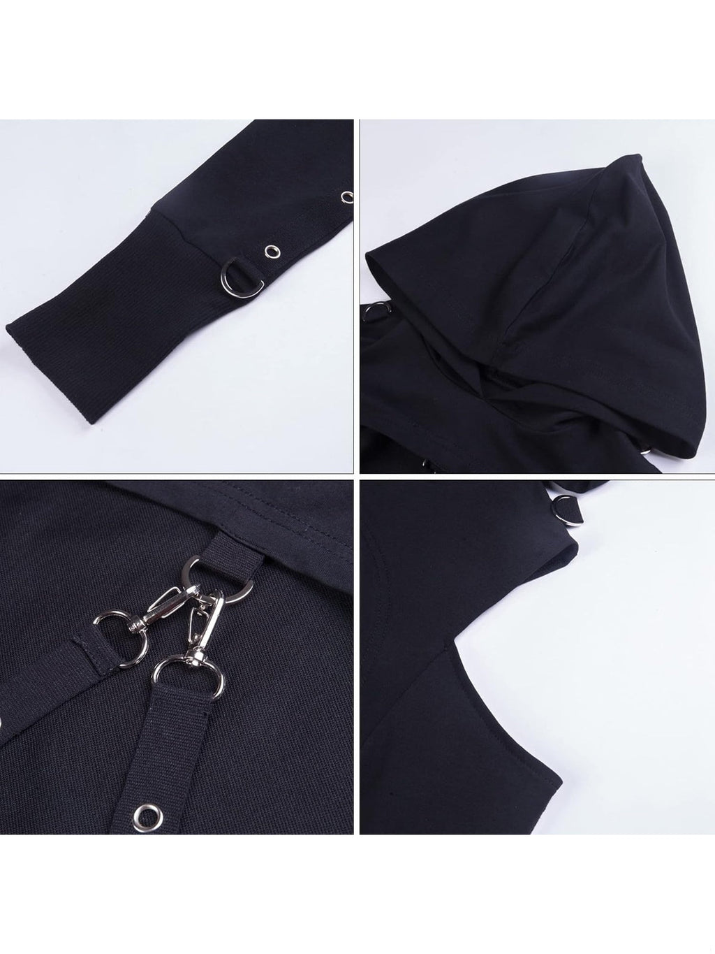 YINGWIN Hanorac crop top cu lant punk negru femei