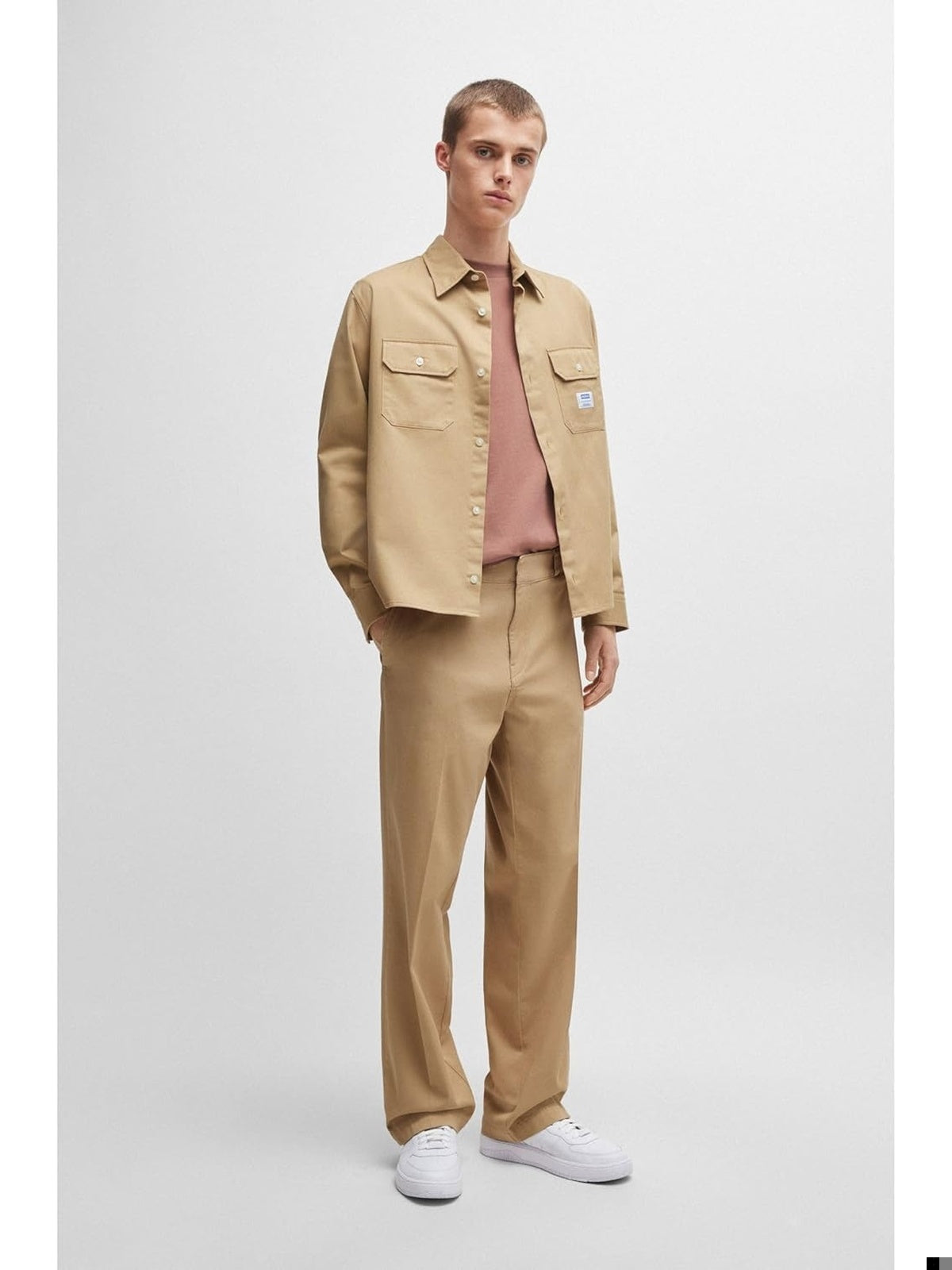 HUGO BOSS Ekynone Camasa cu maneca lunga si buzunare in fata bej barbati