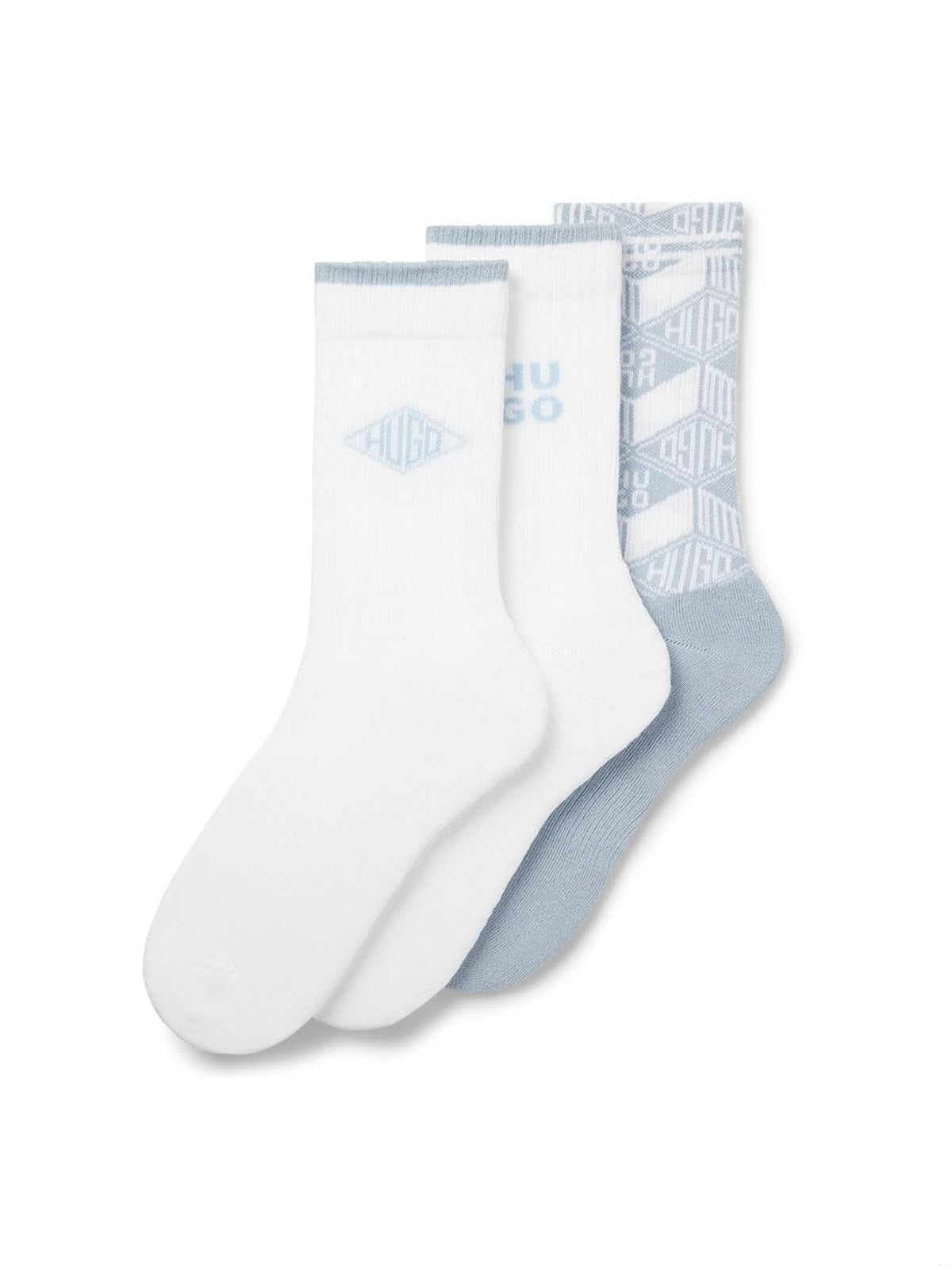 BOSS Set 3 perechi sosete scurte logo HUGO alb-albastru barbati