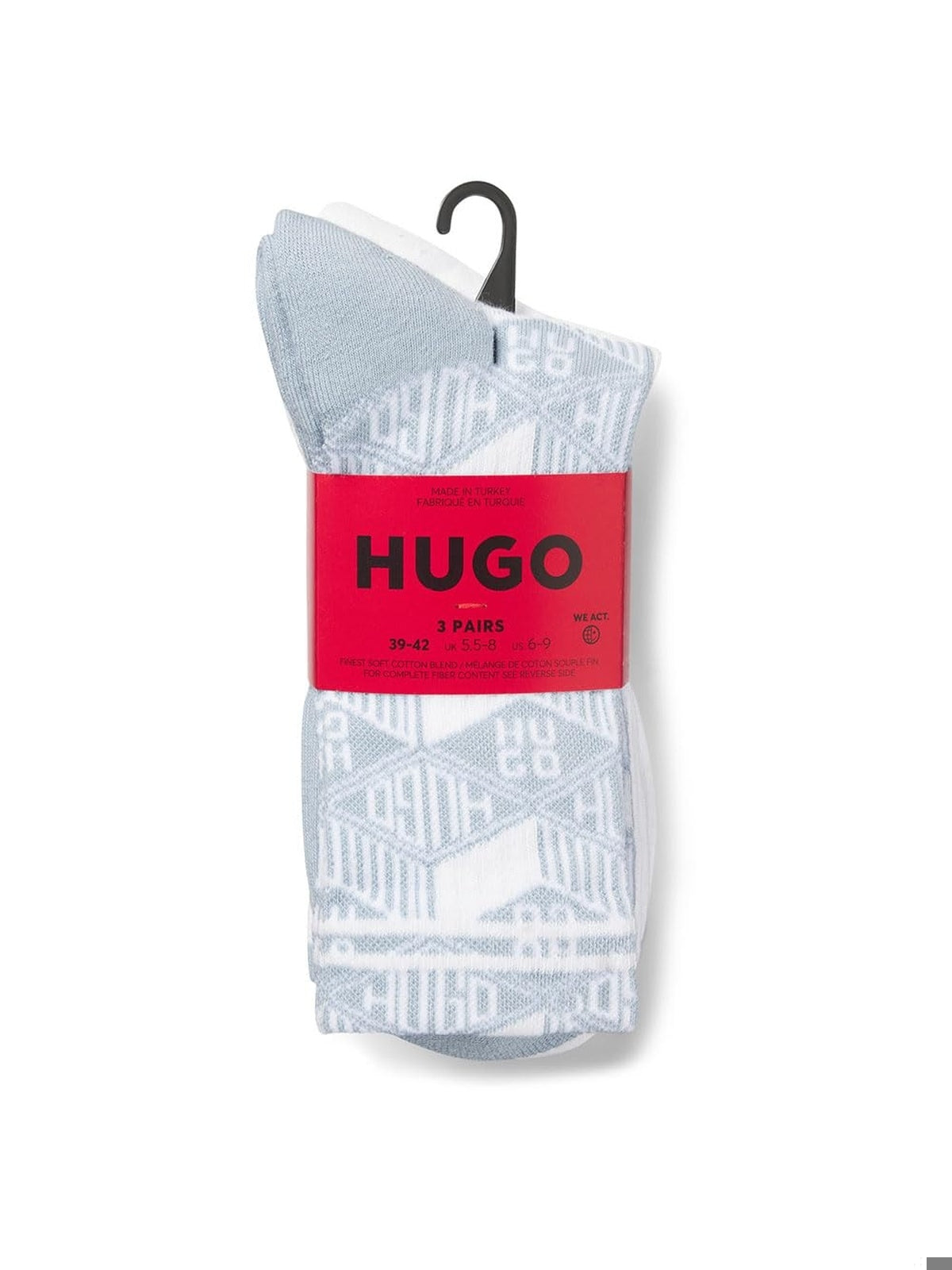BOSS Set 3 perechi sosete scurte logo HUGO alb-albastru barbati