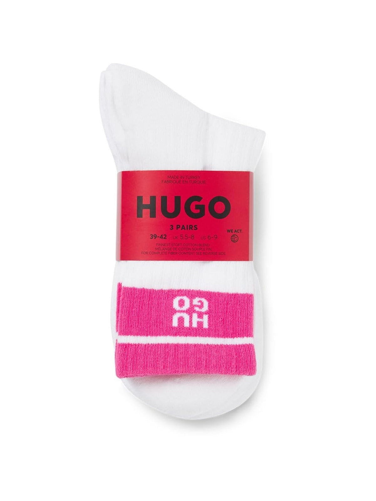 HUGO Set Sosete 3 perechi logo HUGO alb/banda roz femei