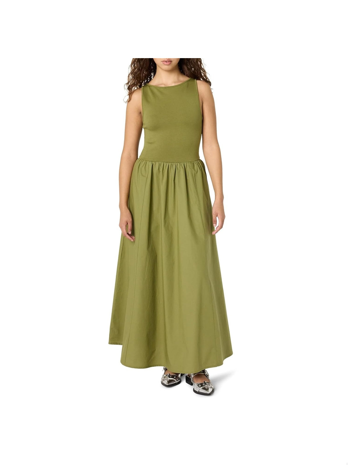 THE DROP Rochie midi plisata din material mixt olive femei