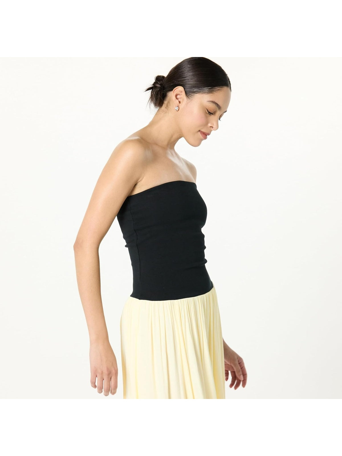 THE DROP Rochie Lilian Rochie maxi fara bretele Negru/Crem femei