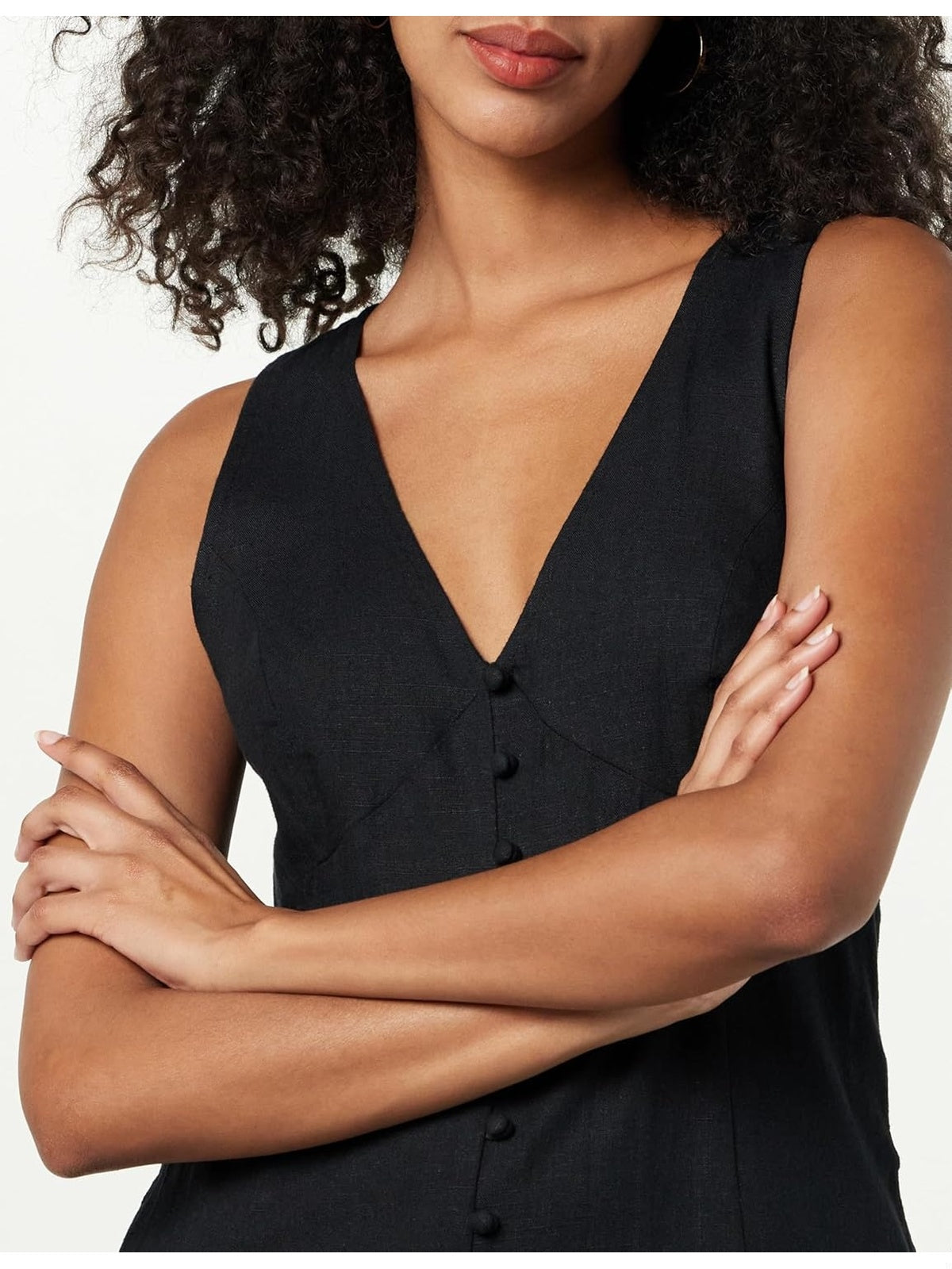 THE DROP Blanca Rochie lunga din in cu nasturi Orange v-neck femei